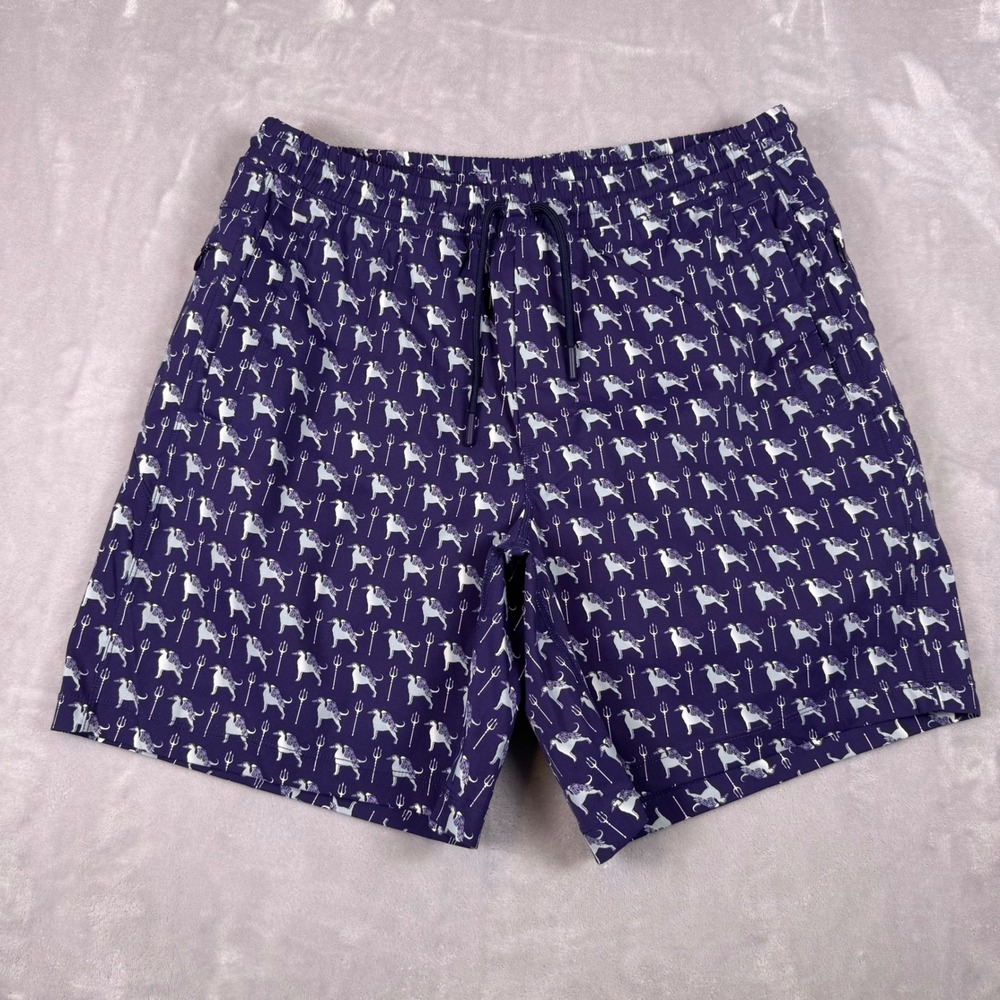 Birddogs Mens Navy Winged Dog Trident Print Lined Athletic Gym Shorts Large 7in